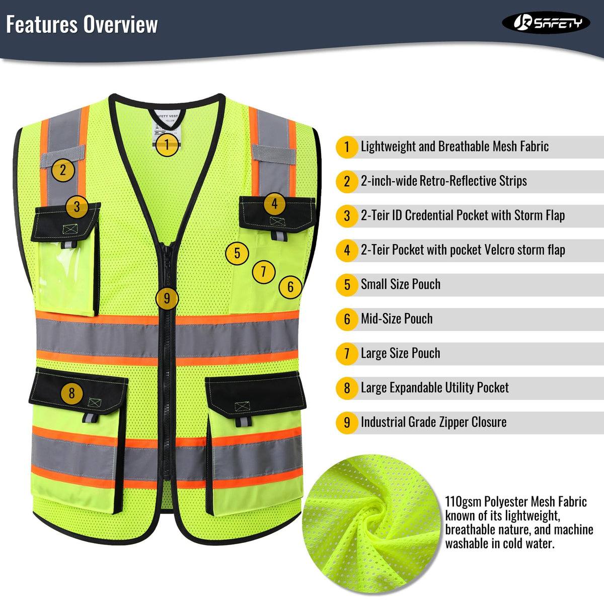JKSafety Safety Vest for Men Women Hi Vis Reflective Vest JK220 PurpleB S