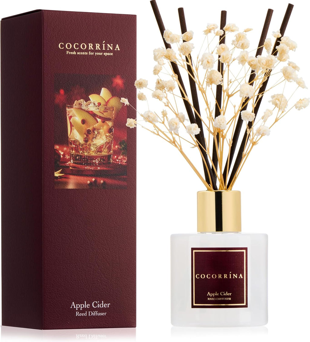 COCORRÍNA Reed Diffuser - Apple Cider 3.38 fl oz Reed Diffuser for Bedroom Bathroom Home Décor