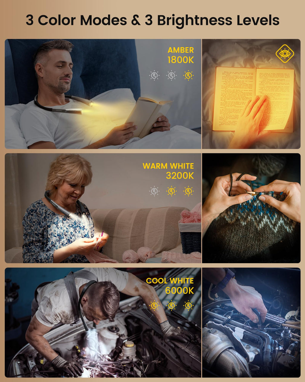 Glocusent Reading Light,Pink Neck Light,80-hr Rechargeable Book Light