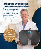 Everlasting Comfort Doctor Recommended Memory Foam Seat Cushion for Office Chairs & Car - Ergonomic Office Desk Accessories - Cushions for Tailbone Pain Relief, Sciatica (Black, Large)