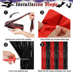 ZATAYE 2 Pack Red Silver Blue Foil Curtain Streamer Decorations
