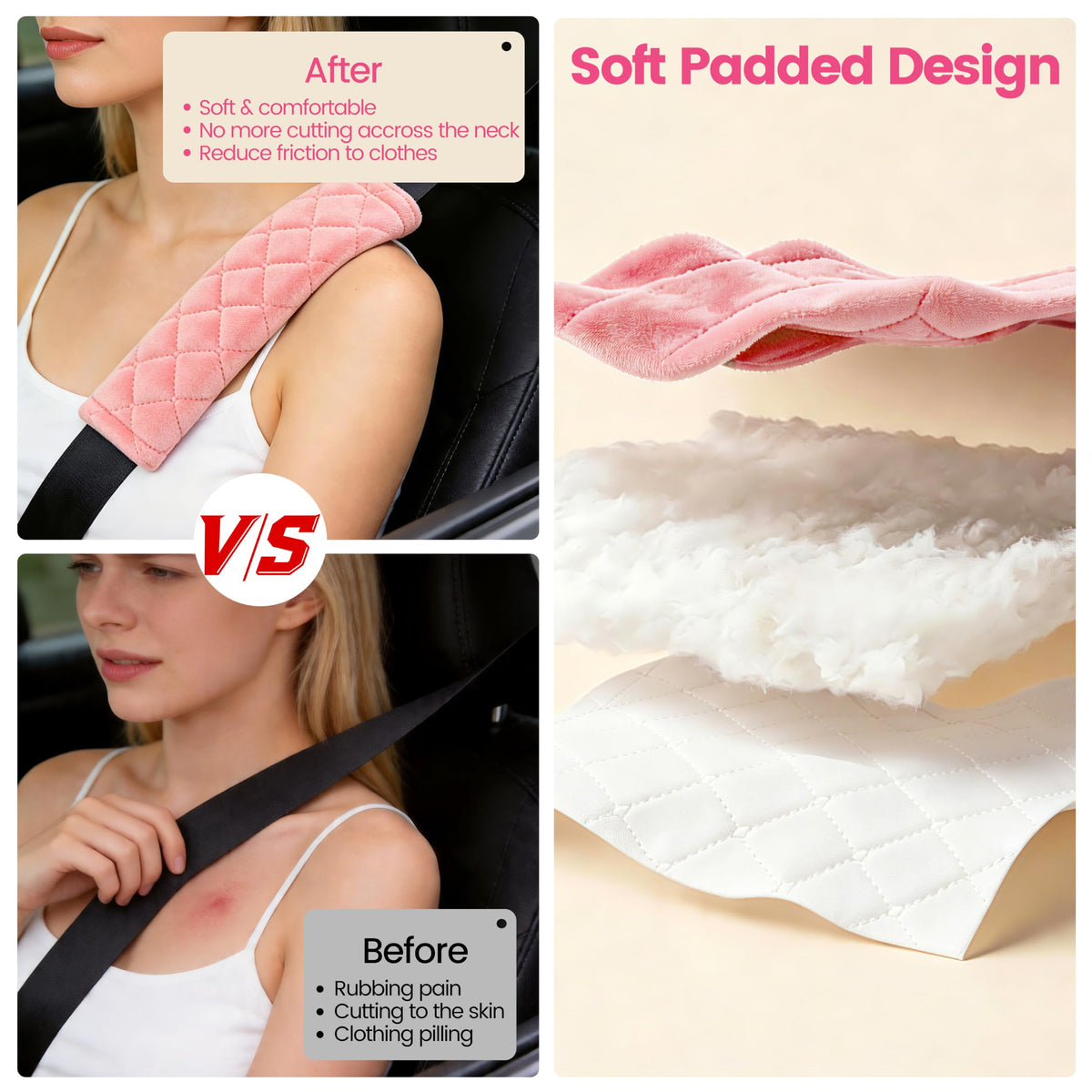 Amooca 2 Pack Seat Belt Covers Soft Shoulder Pad for Cars & Backpack