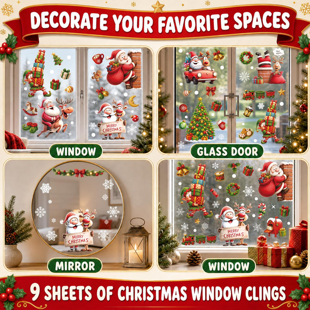 Holiday Window Clings for Home Decorations (Romantic)