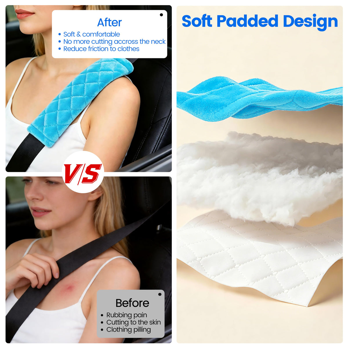 Amooca 2 Pack Seat Belt Covers Soft Shoulder Pad for Cars & Backpack