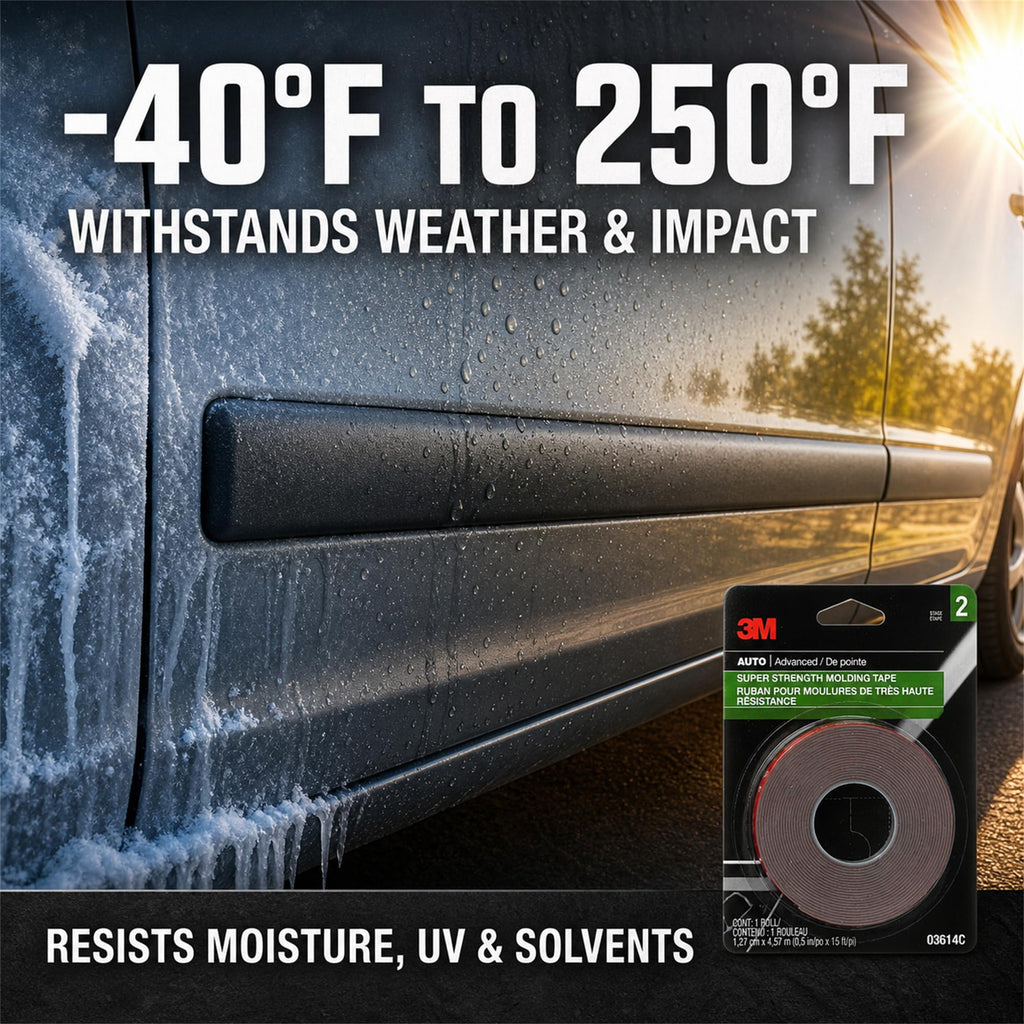 3M Super-Strength Molding Tape, 1/2 in x 15 ft, Double-Sided Adhesive, Permanently Attaches Side Moldings, Trim and Emblems to Interior and Exterior of Vehicles (03614), Gray