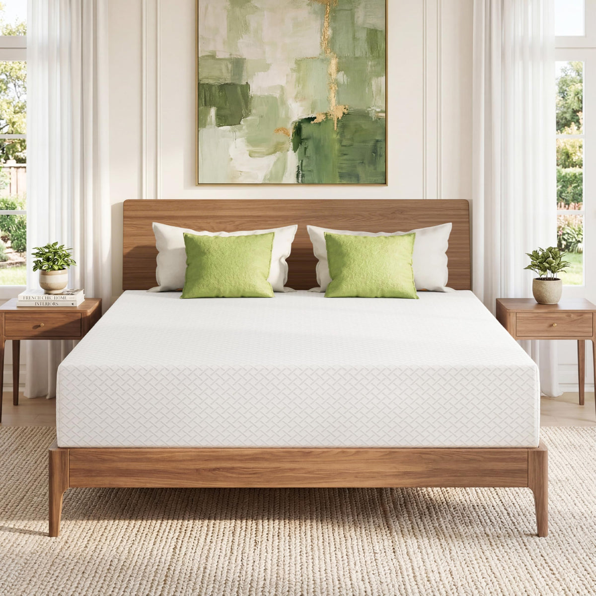 EGOHOME Twin Mattress 14 Inch, Green Tea Memory Foam Mattress, Medium Plush