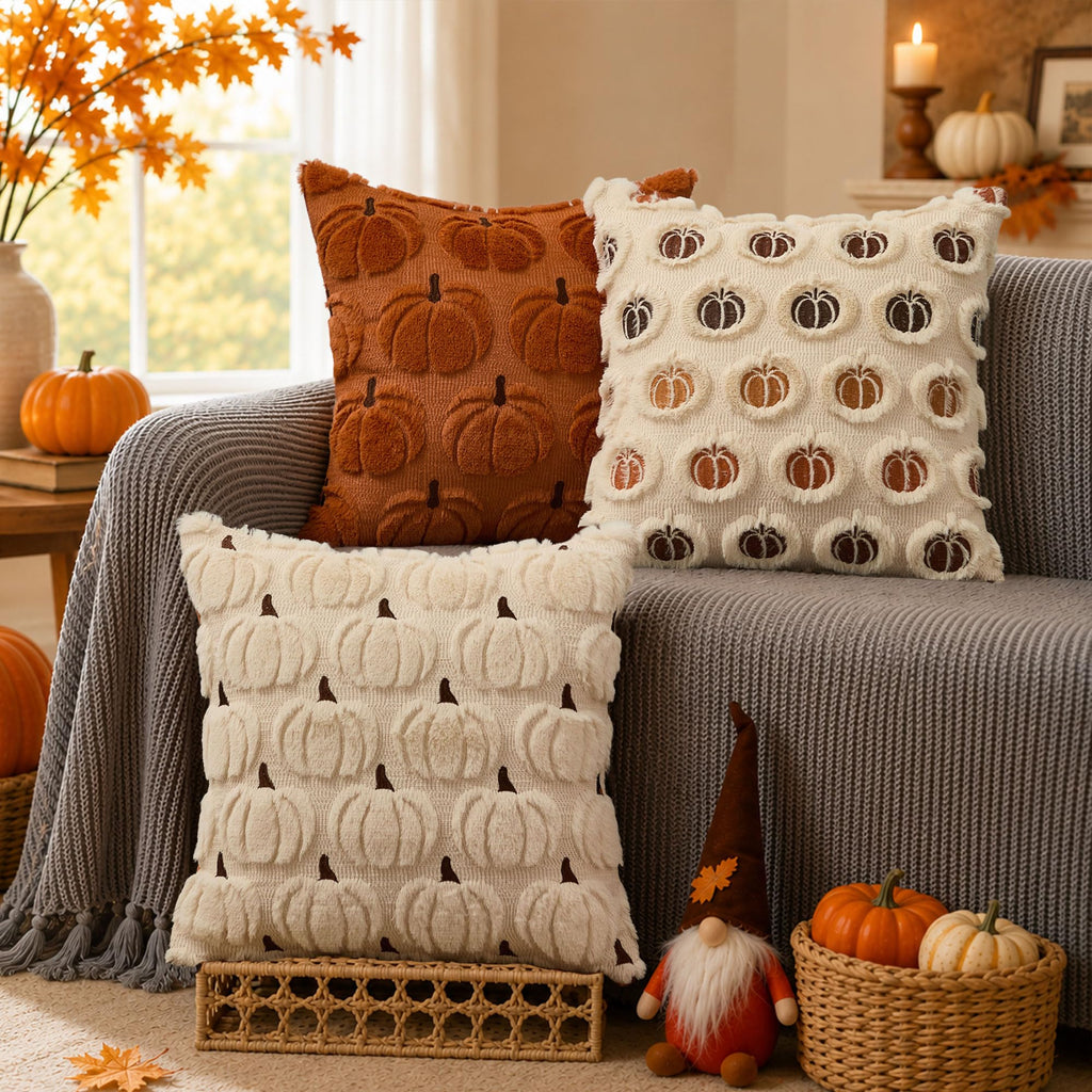 DFXSZ Fall Pillow Covers 18x18 2Pcs Beige Brown Pumpkin Fall Decorations