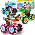 JOYIN 3 Pack Monster Truck Toy, Light Up Cars Press and Go Dinosaur Trucks