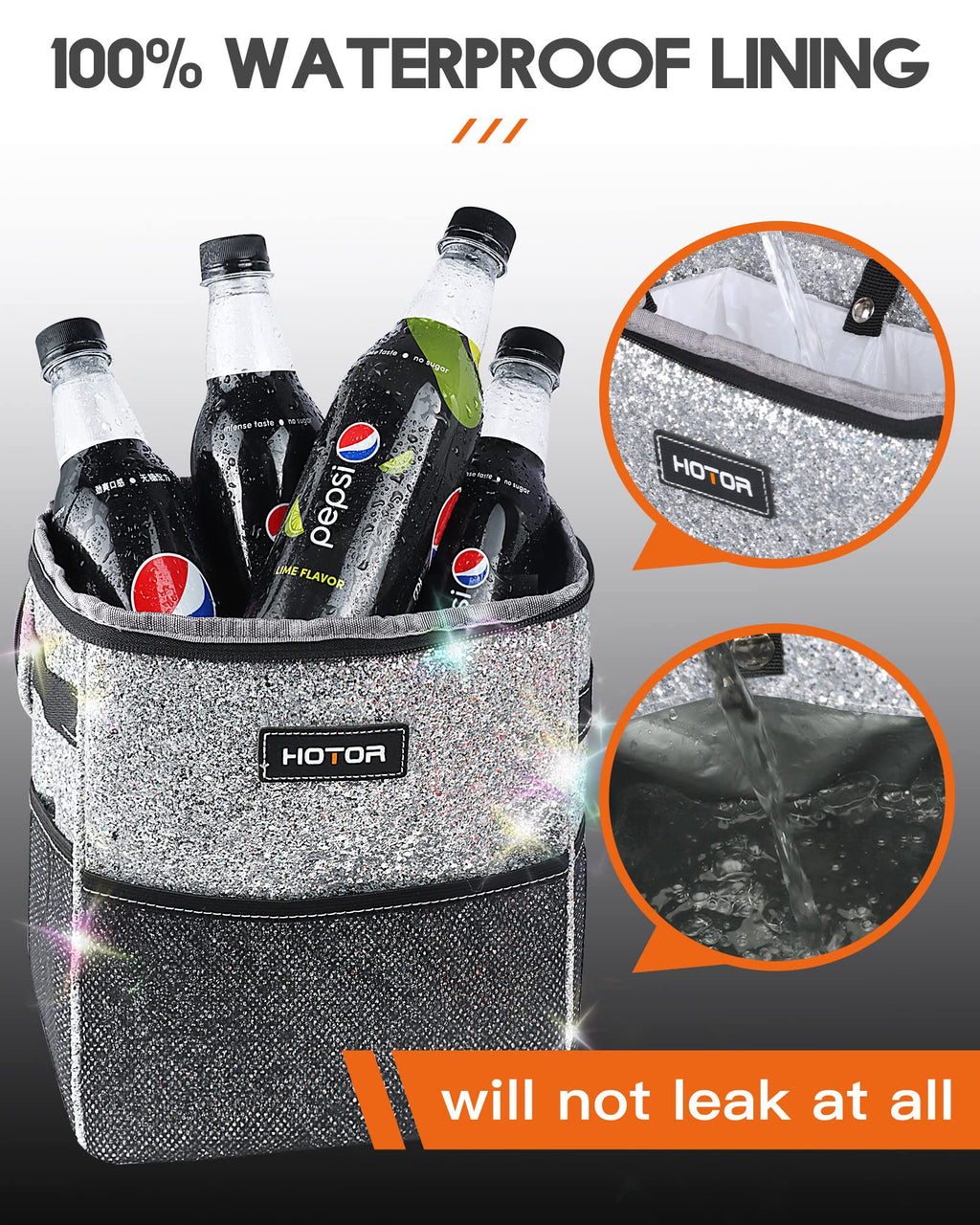 HOTOR Car Trash Can, Leakproof Car Organizer, 2-Gallon, Brown