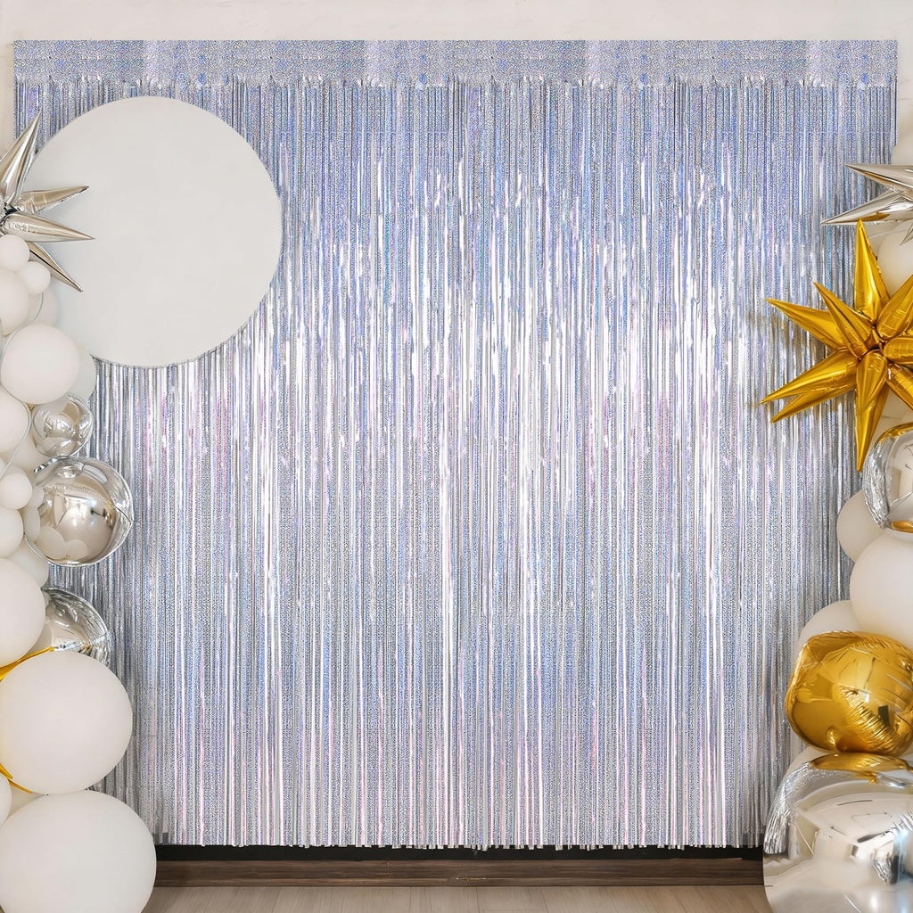 ZATAYE 2 Pack Red Silver Blue Foil Curtain Streamer Decorations