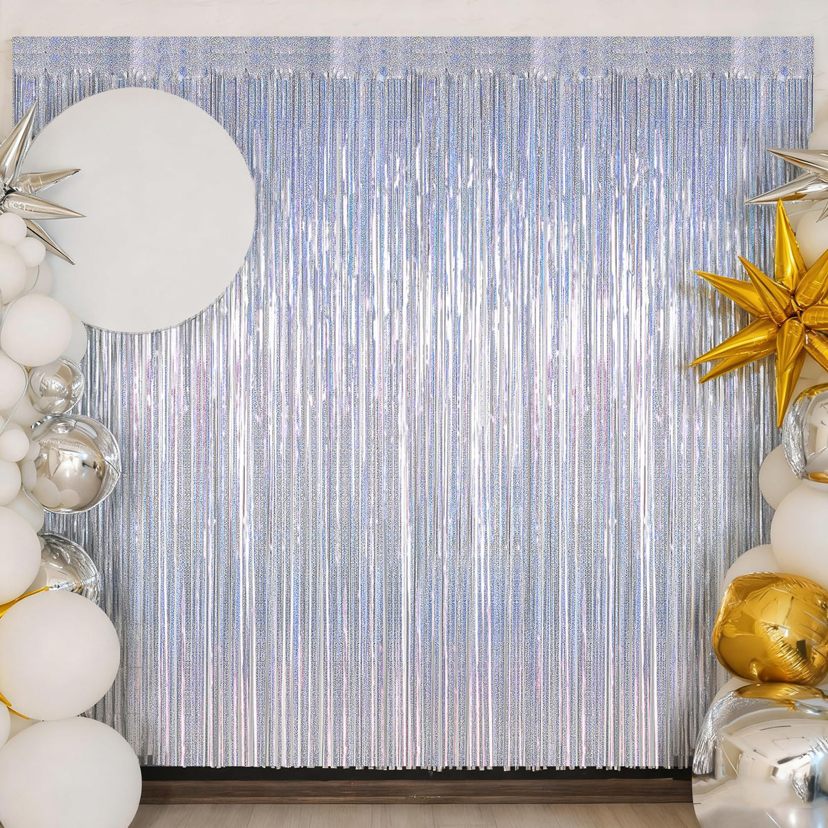 ZATAYE 2 Pack Red Silver Blue Foil Curtain Streamer Decorations