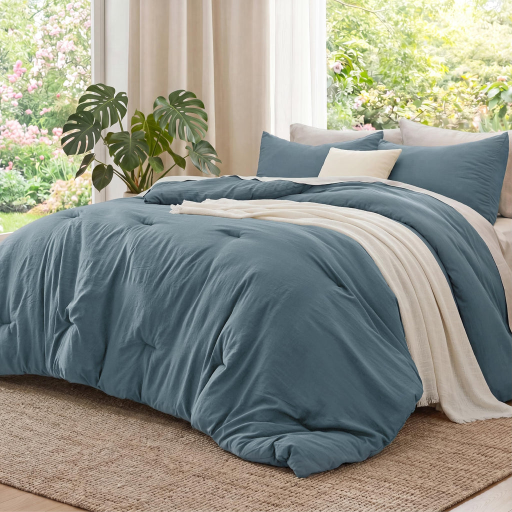 Bedsure King Comforter Set Prewashed Soft Bedding Set 3Pcs Beige 104"x90"