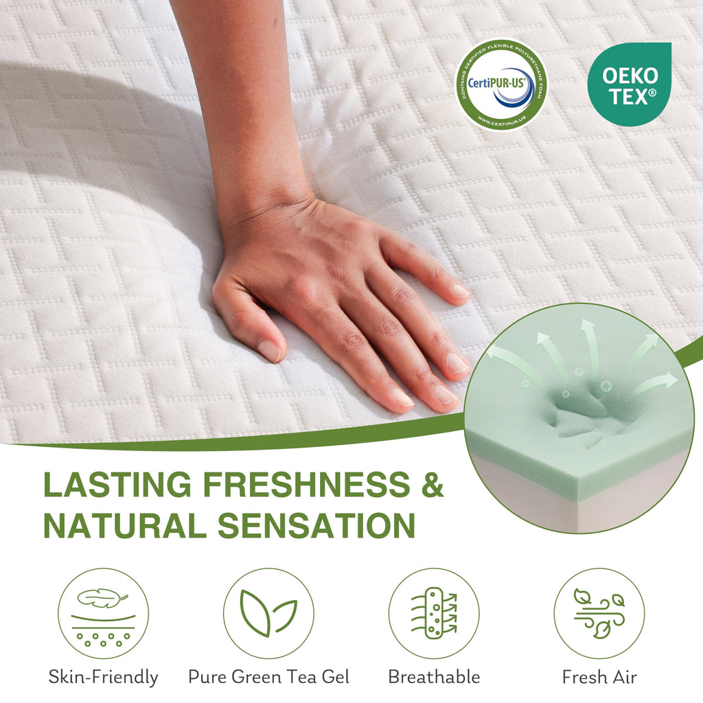 EGOHOME Twin Mattress 14 Inch, Green Tea Memory Foam Mattress, Medium Plush