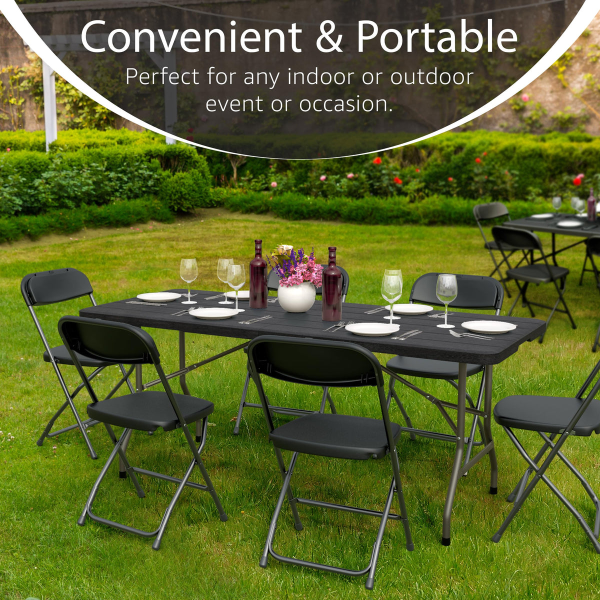 10 PACK of 8 Feet Foldable Table with Built in Handle & Steel Legs | 8 FT Heavy Duty Portable | Perfect for Party, Dining, Wedding, Events, Picnic Indoor, Outdoor, Camping, Temporary - 8 Foot