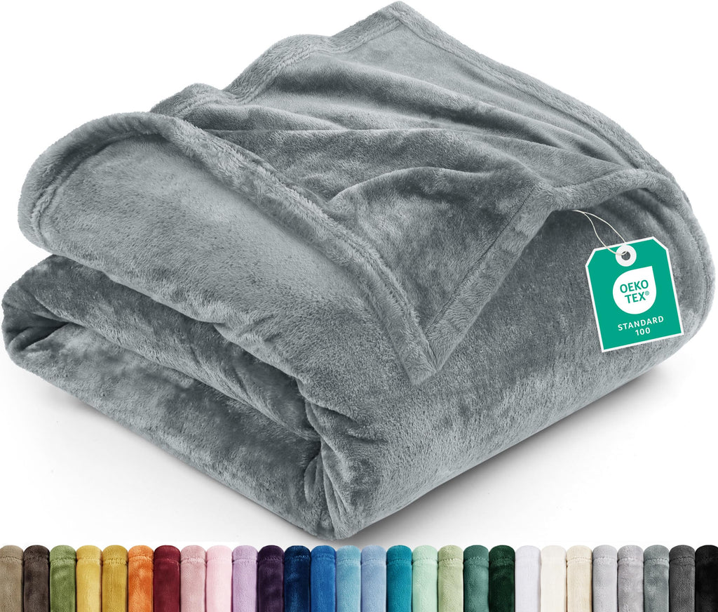 Utopia Bedding Ultra Soft Fleece Bed Blanket Queen Size Grey (90x90 Inches)