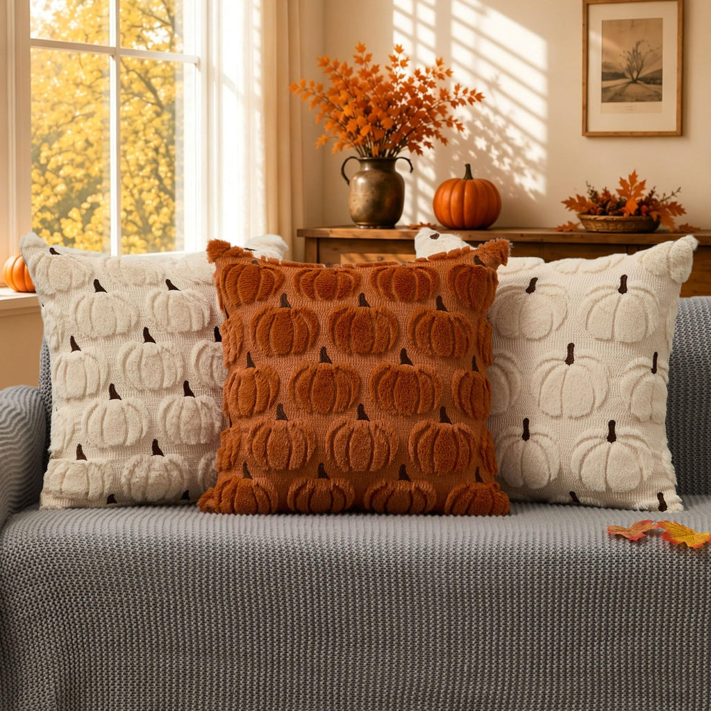 DFXSZ Fall Pillow Covers 18x18 2Pcs Beige Brown Pumpkin Fall Decorations