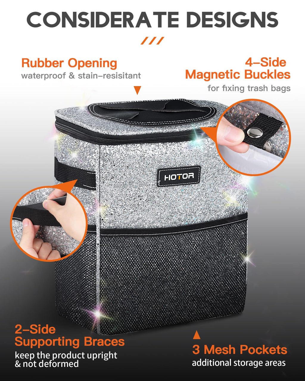 HOTOR Car Trash Can, Leakproof Car Organizer, 2-Gallon, Brown