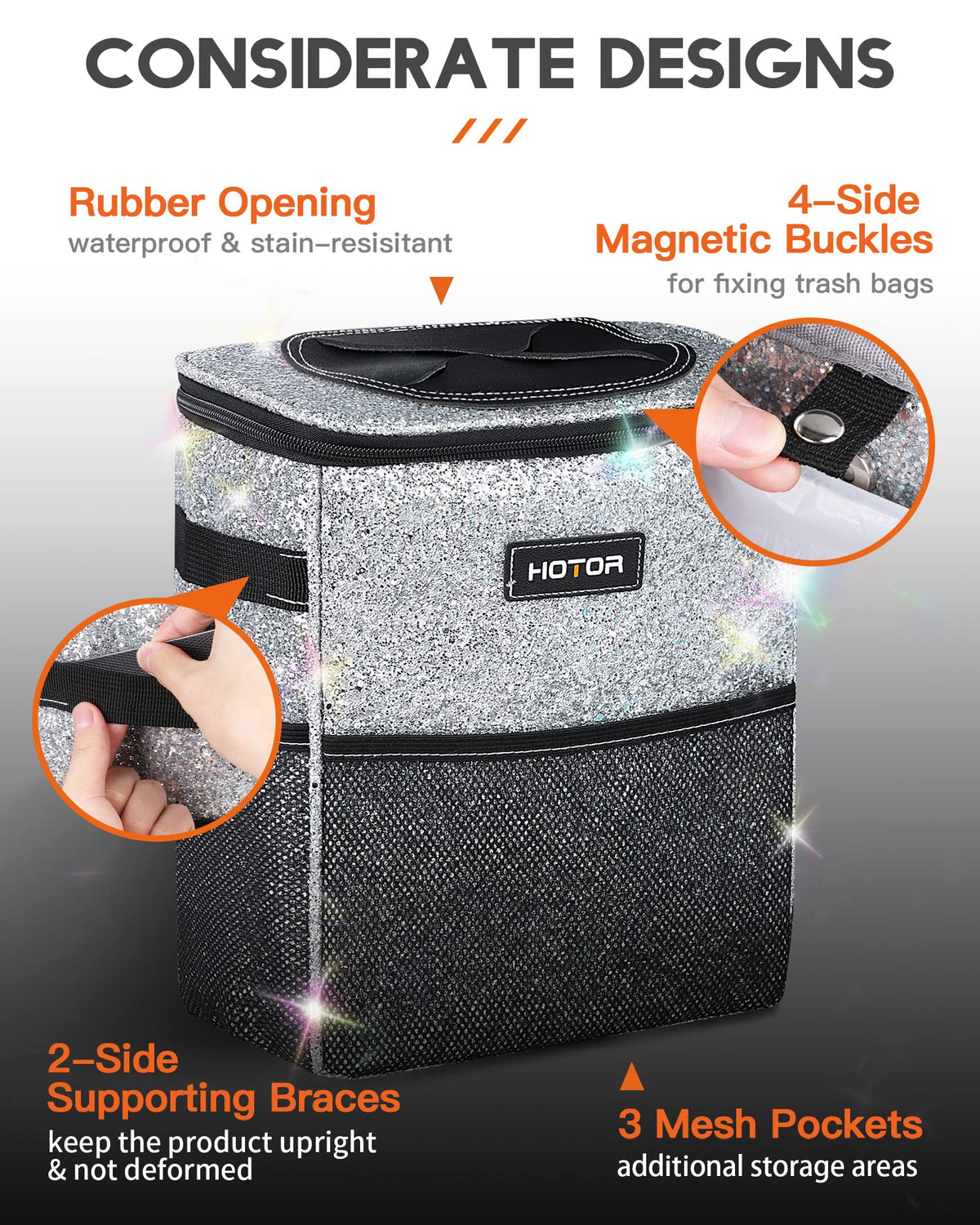 HOTOR Car Trash Can, Leakproof Car Organizer, 2-Gallon, Brown