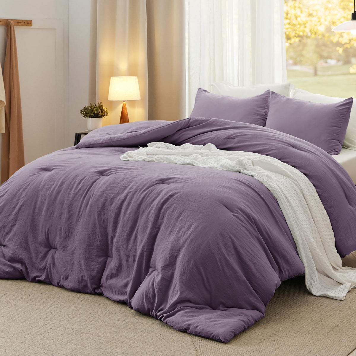 Bedsure King Comforter Set Prewashed Soft Bedding Set 3Pcs Beige 104"x90"