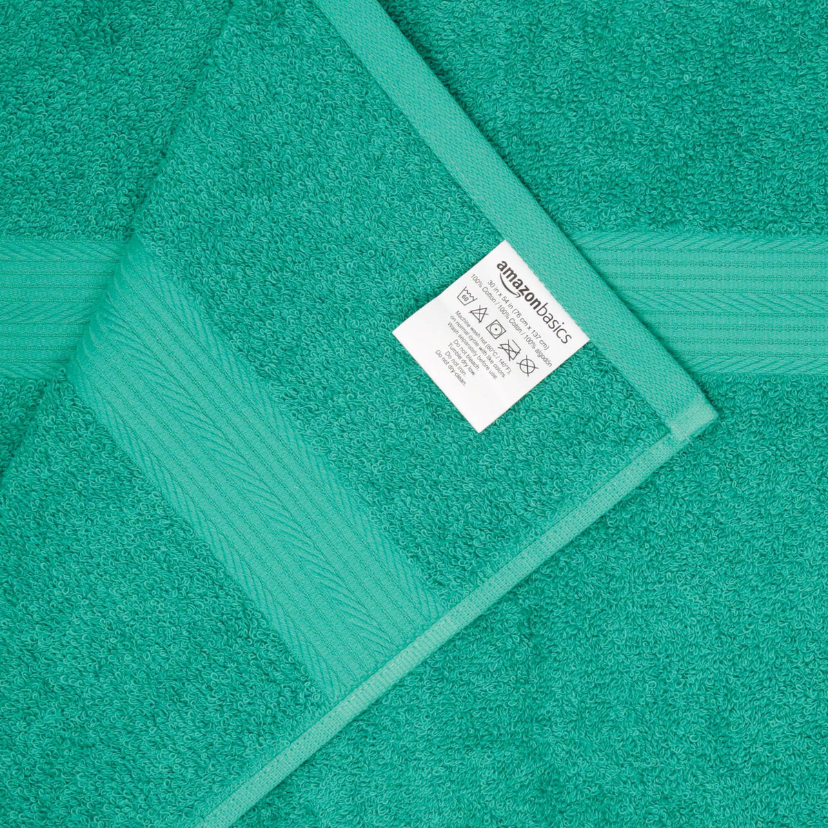 Amazon Basics Fade-Resistant 100% Cotton Bath Towel, 30"x54", Teal Green, 2-Pack