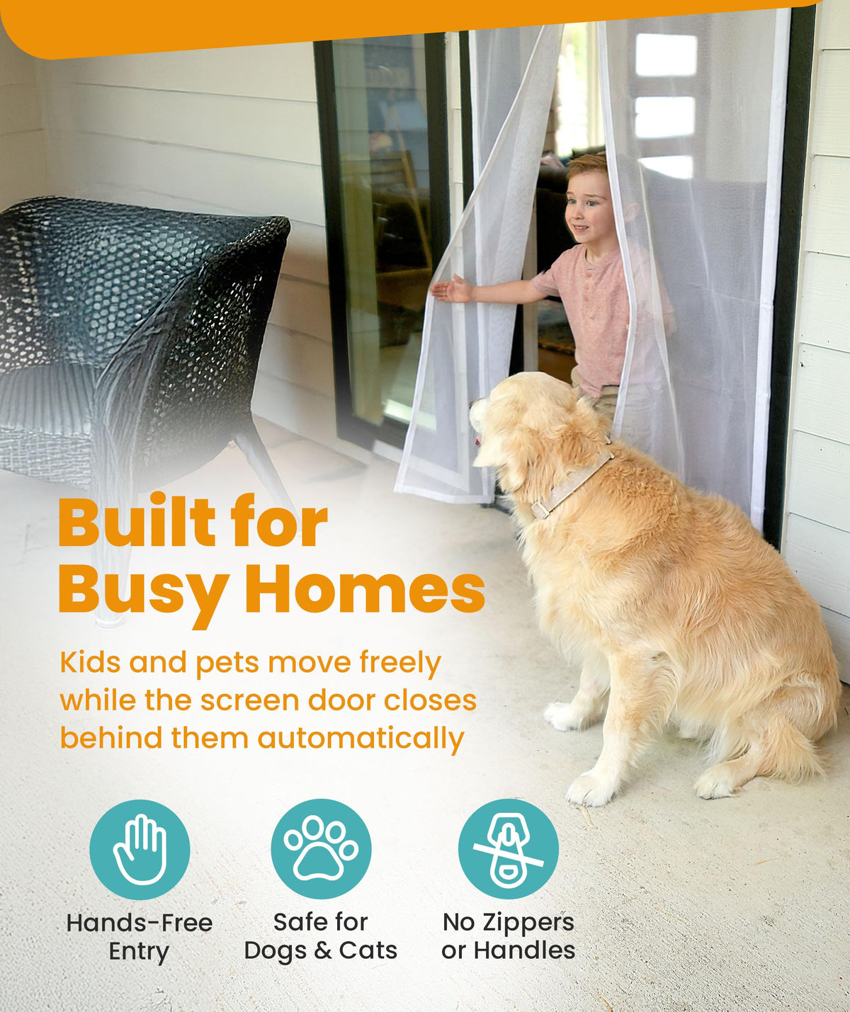 Flux Phenom Magnetic Screen Door (White) - Bugs Out, Breeze in - 9min Install Auto-Sealing Heavy Duty Double Stitched Mesh, 52 Magnets, Hands Free Patio Doors Net, Pet & Kid Friendly, 38 x 82 Inch
