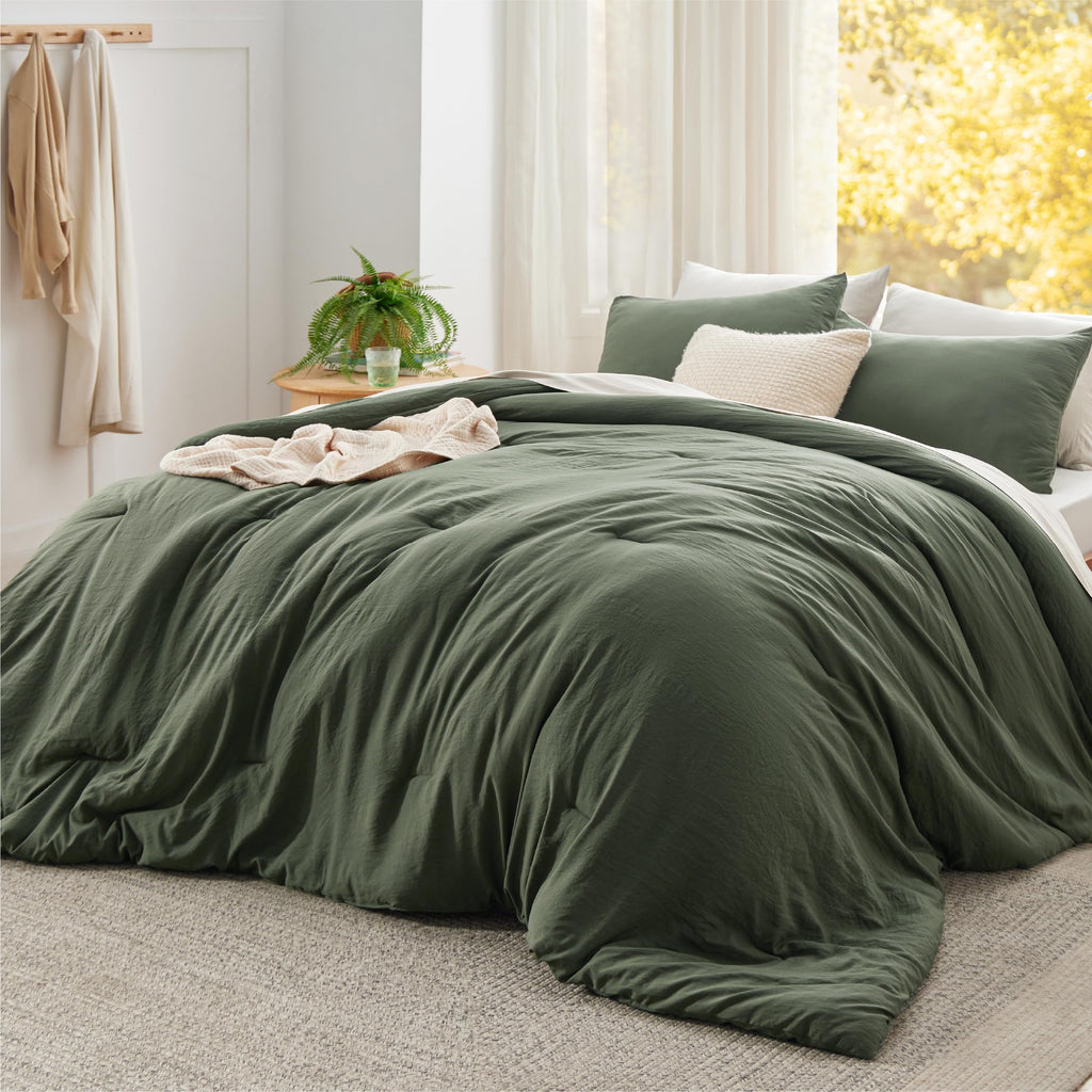 Bedsure King Comforter Set Prewashed Soft Bedding Set 3Pcs Beige 104"x90"