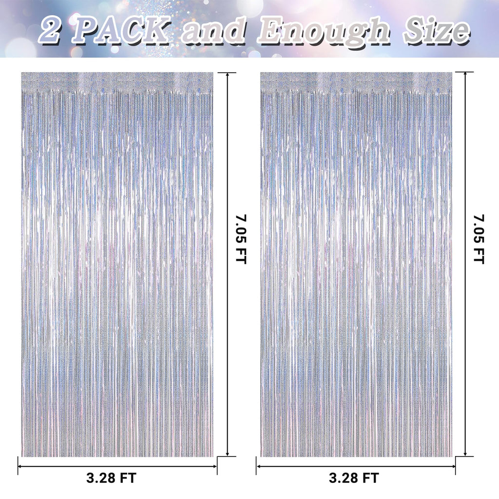 ZATAYE 2 Pack Red Silver Blue Foil Curtain Streamer Decorations