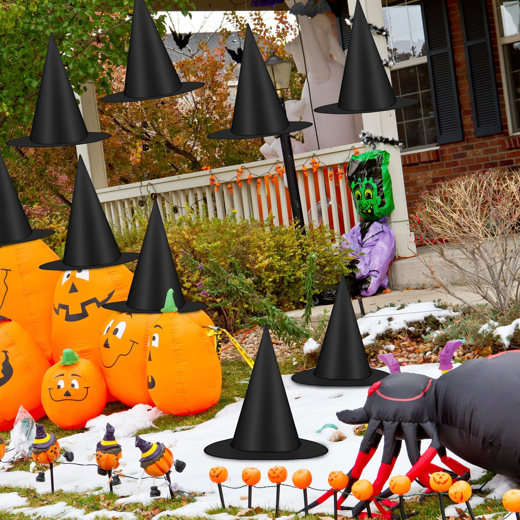 24 PCS Halloween Witch Hat with Nylon Ropes for Halloween Yard Decor