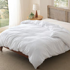 Bedsure Textured Duvet Cover Queen Size - Cotton-Like Polyester Jacquard Duvet Cover Set for All Seasons - 3 Pieces Elevated Textured Dobby Soft Bedding Set, NO Comforter (White, Queen, 90"x 90")