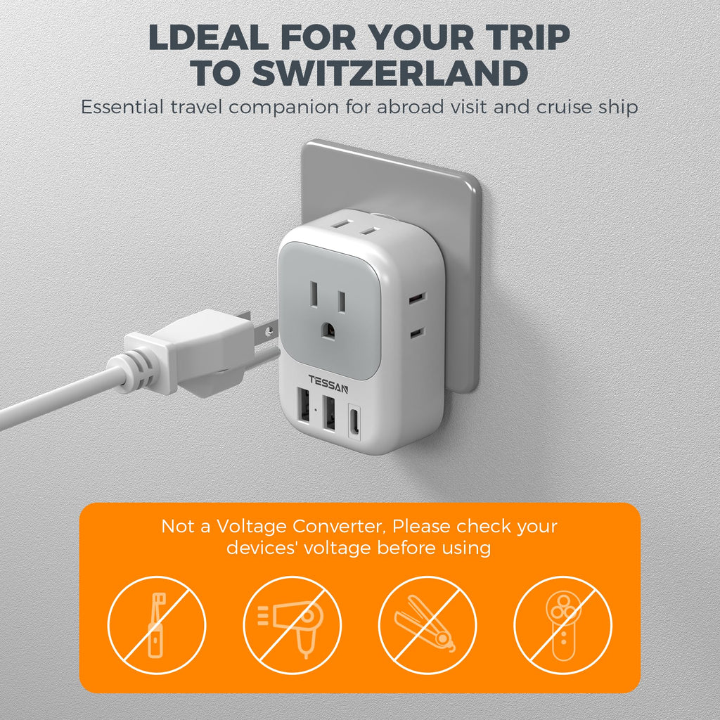 TESSAN European Travel Plug Adapter 2 Pack, Type C Plug