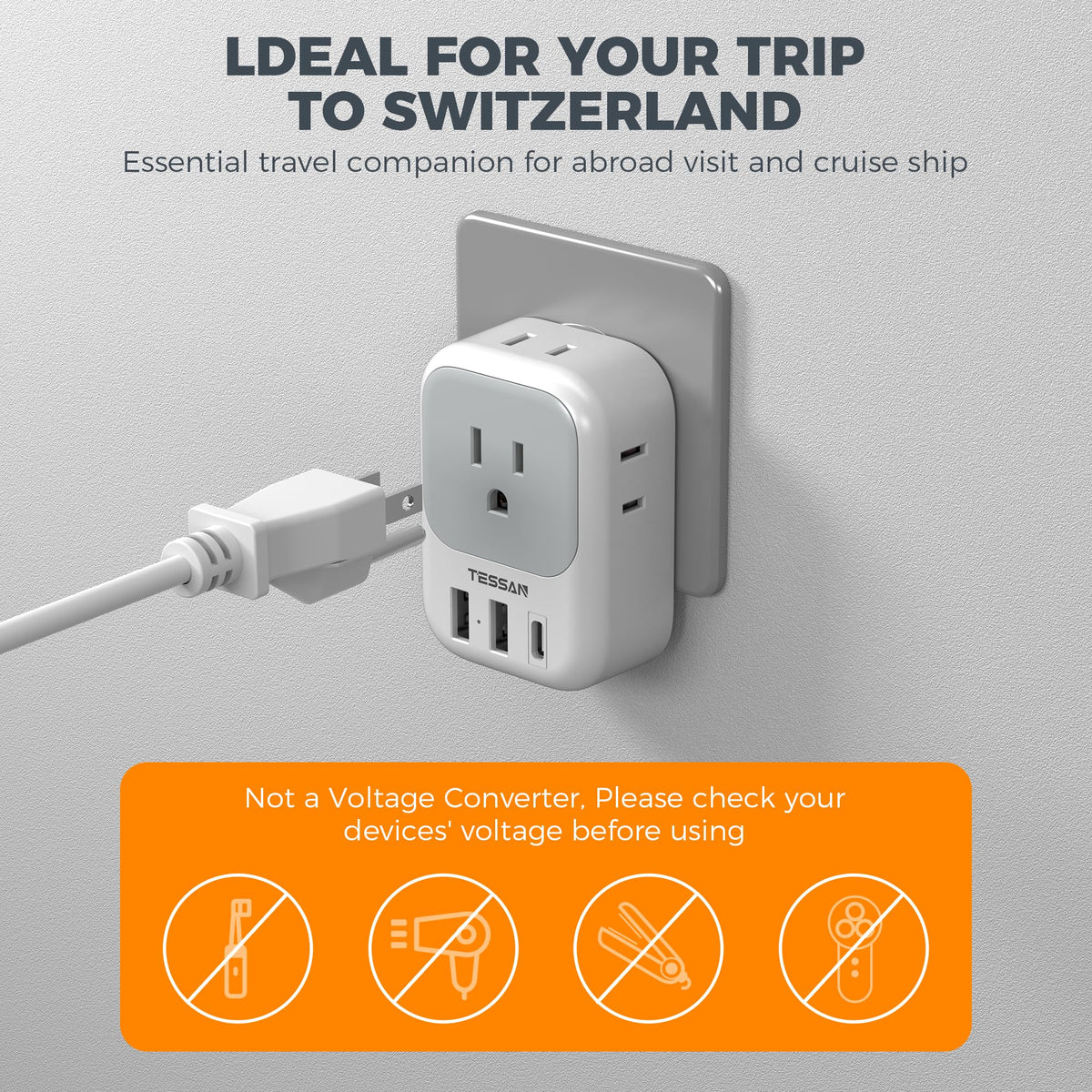TESSAN European Travel Plug Adapter 2 Pack, Type C Plug