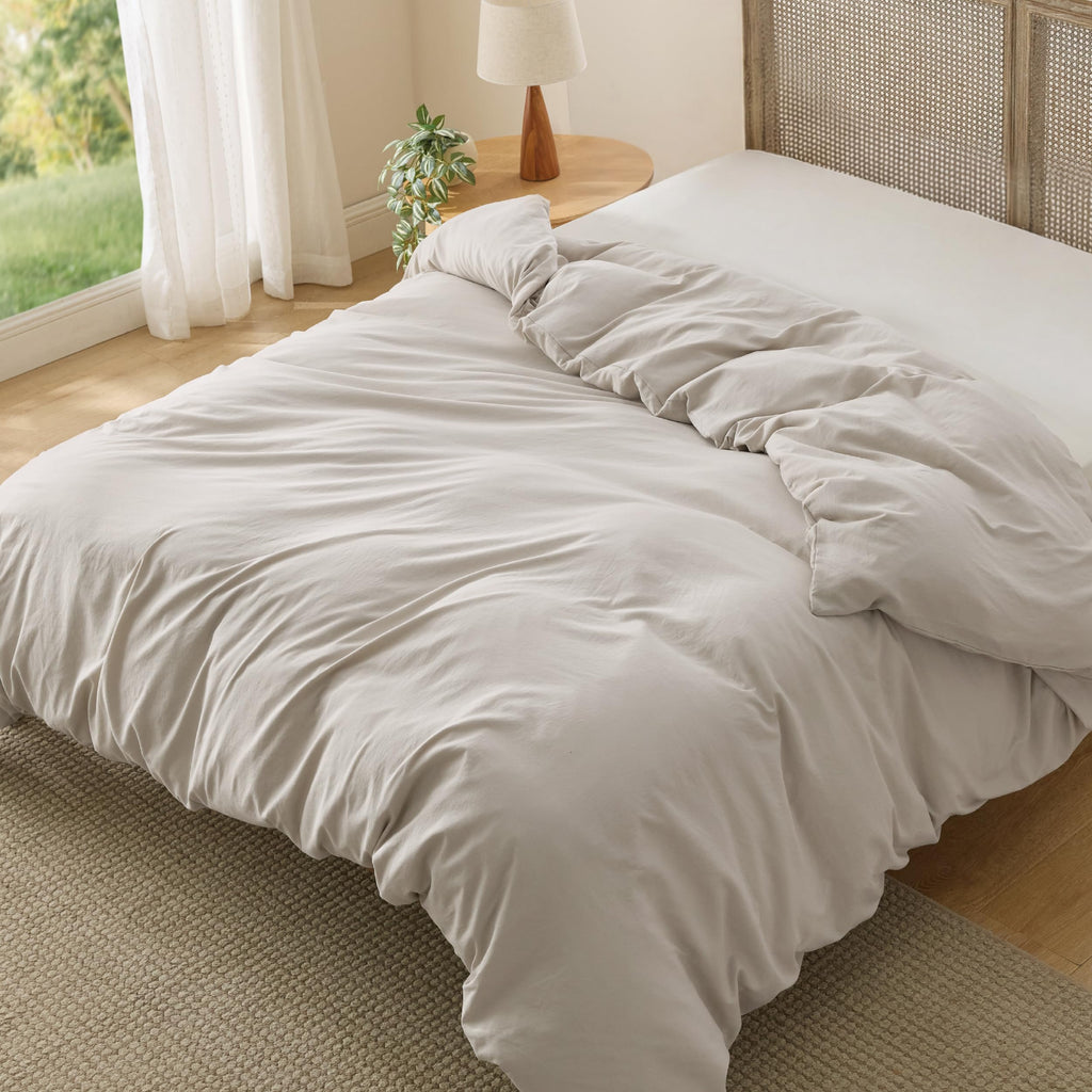 Bedsure Textured Duvet Cover Queen Size - Cotton-Like Polyester Jacquard Duvet Cover Set for All Seasons - 3 Pieces Elevated Textured Dobby Soft Bedding Set, NO Comforter (White, Queen, 90"x 90")