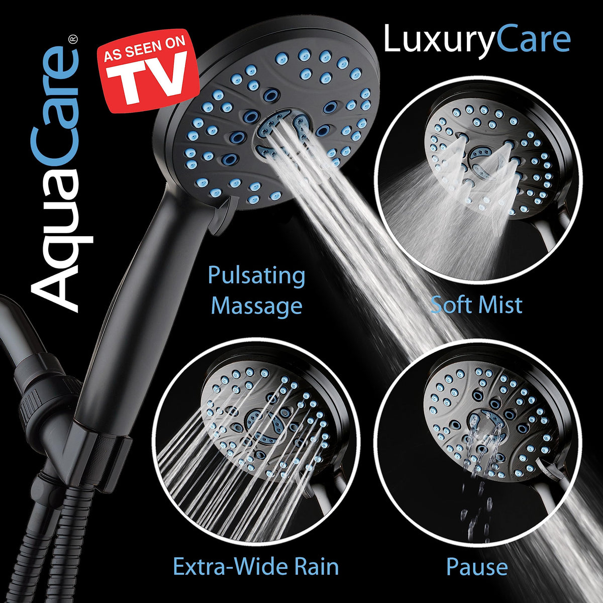 AquaCare 8-mode High Pressure Handheld Shower Head with 2-mode Power Wash