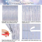ZATAYE 2 Pack Red Silver Blue Foil Curtain Streamer Decorations