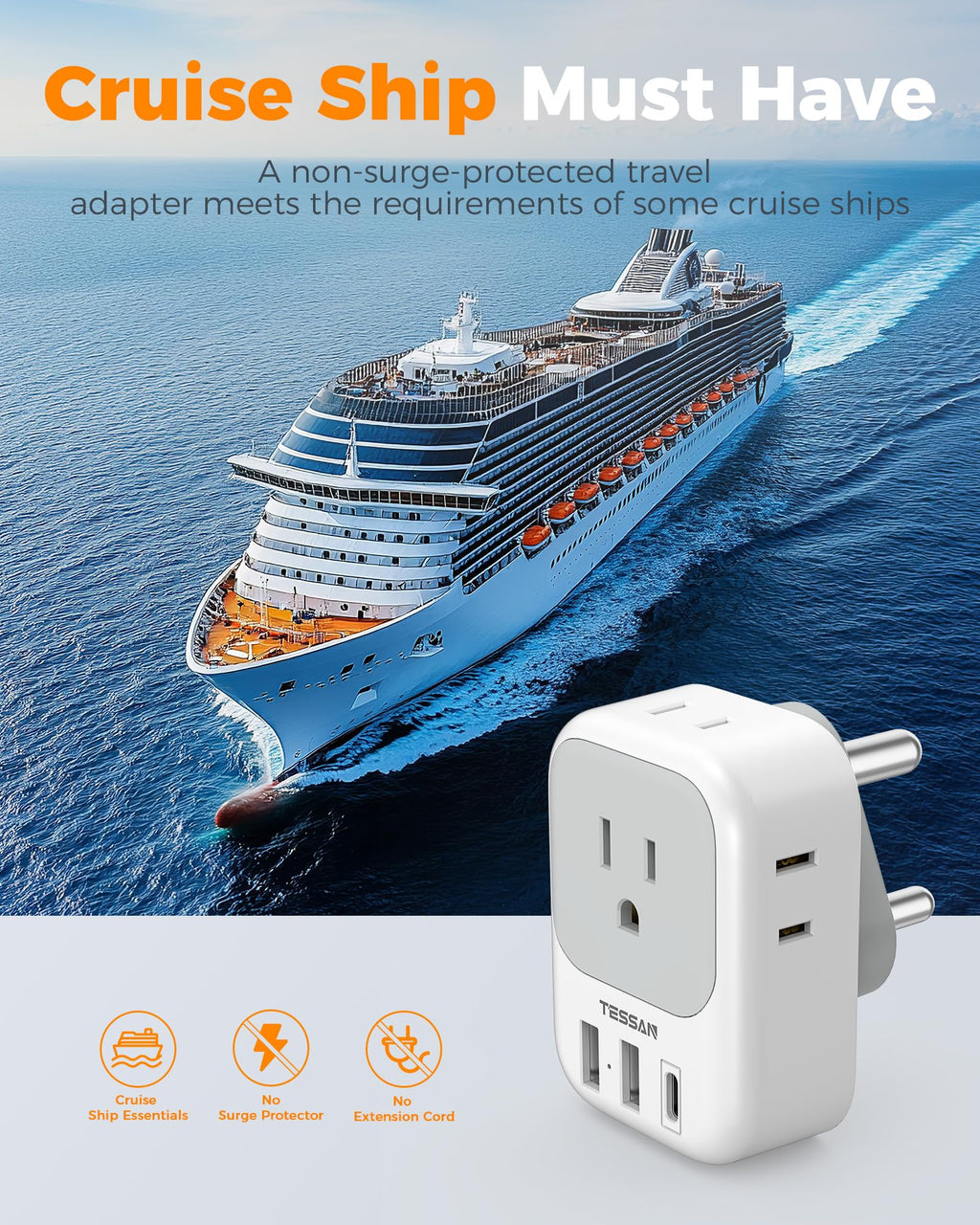 TESSAN European Travel Plug Adapter 2 Pack, Type C Plug