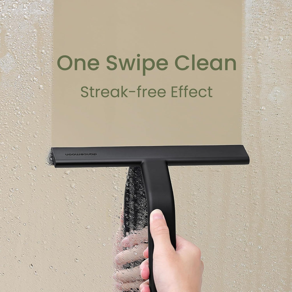 dancemoon JustHang Shower Squeegee with Built-in Hook, 10-Inch Black