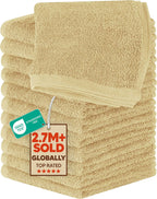 Utopia Towels 12 Pack Washcloths, 12x12 in, 100% Cotton, Beige