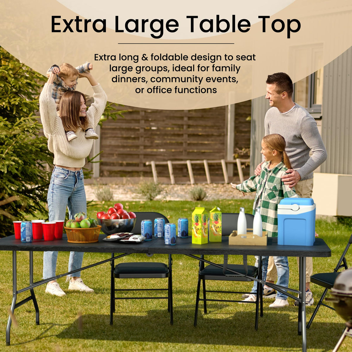 10 PACK of 8 Feet Foldable Table with Built in Handle & Steel Legs | 8 FT Heavy Duty Portable | Perfect for Party, Dining, Wedding, Events, Picnic Indoor, Outdoor, Camping, Temporary - 8 Foot