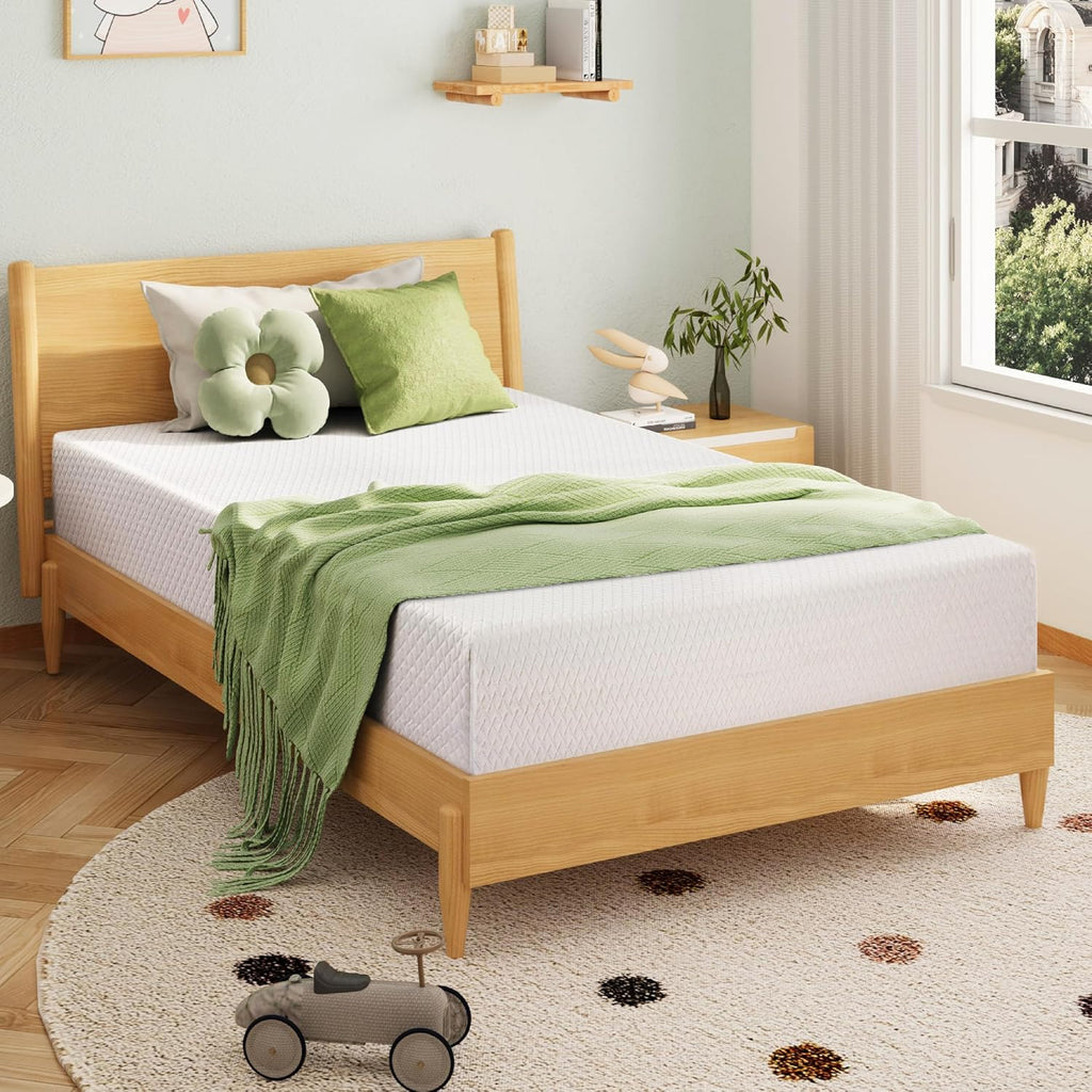 EGOHOME Twin Mattress 14 Inch, Green Tea Memory Foam Mattress, Medium Plush