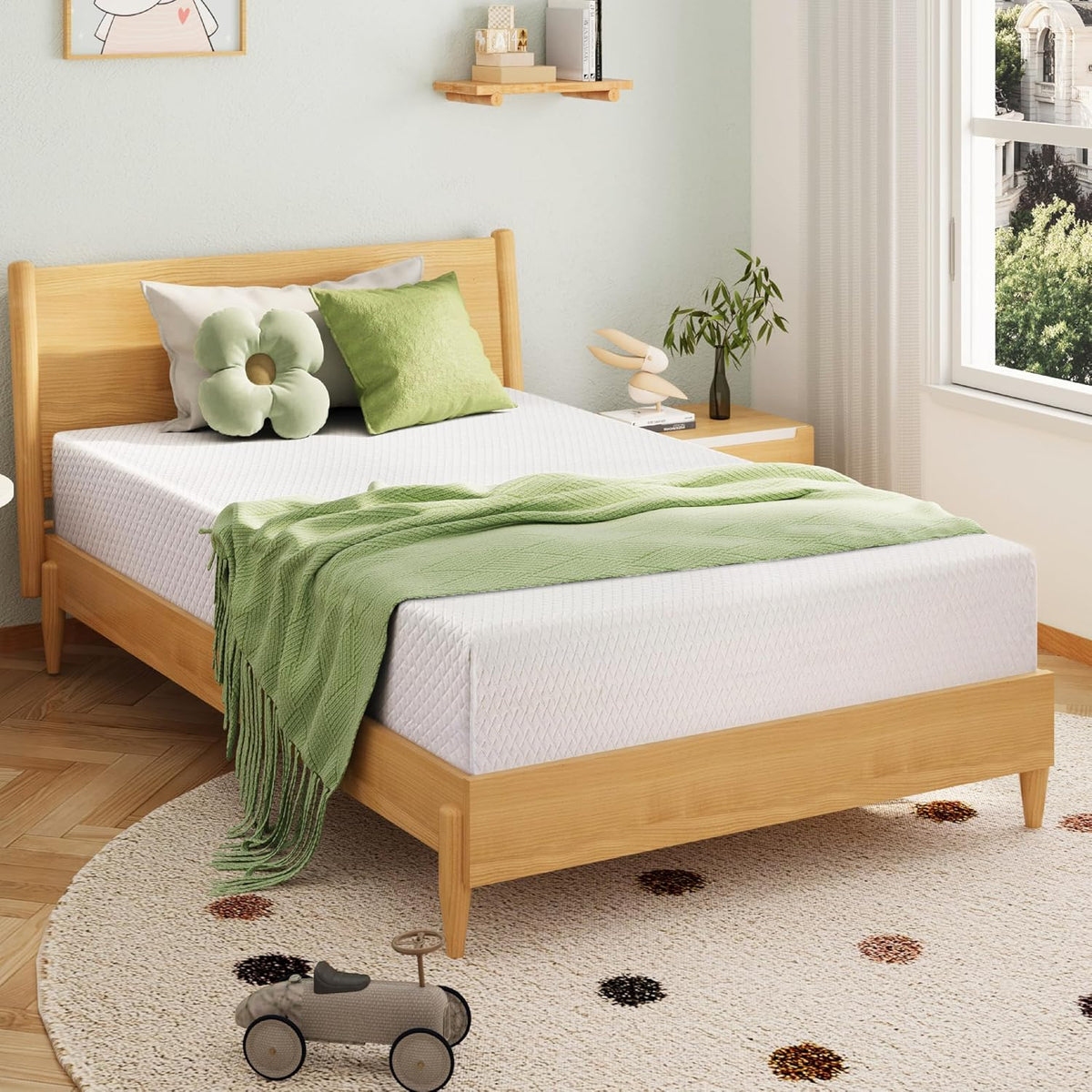 EGOHOME Twin Mattress 14 Inch, Green Tea Memory Foam Mattress, Medium Plush