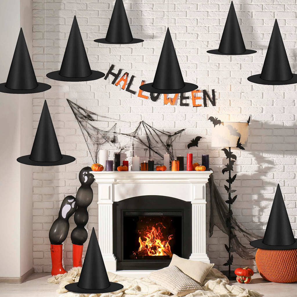 24 PCS Halloween Witch Hat with Nylon Ropes for Halloween Yard Decor