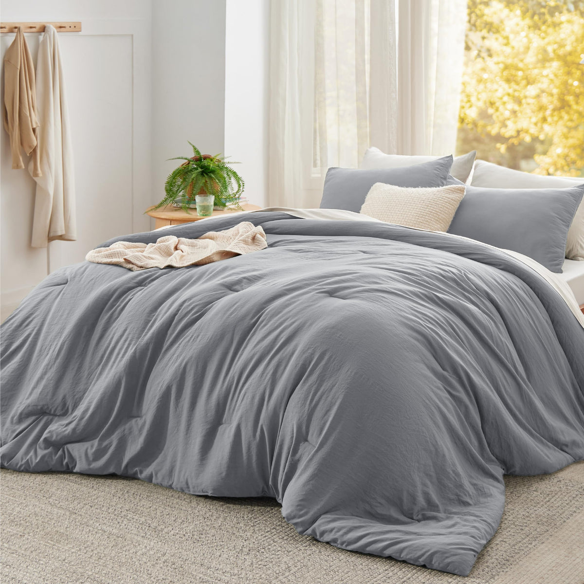 Bedsure King Comforter Set Prewashed Soft Bedding Set 3Pcs Beige 104"x90"
