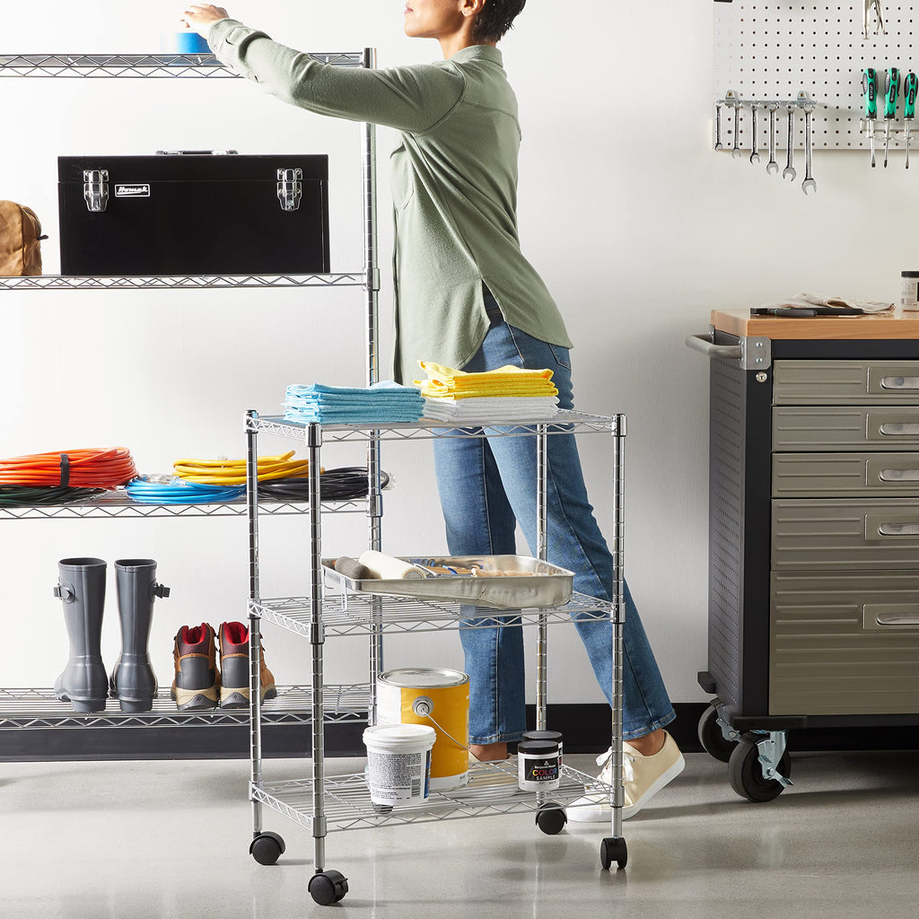 Amazon Basics 5-Shelf Tower Adjustable Storage Shelving Unit, Chrome, 16" x 16" x 54", 150 lbs Per Shelf