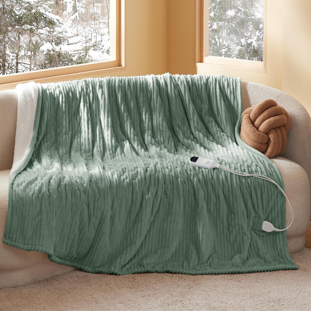 Bedsure Cloud Bubble Grey Heated Blanket Throw, Soft Cozy Electric Blanket