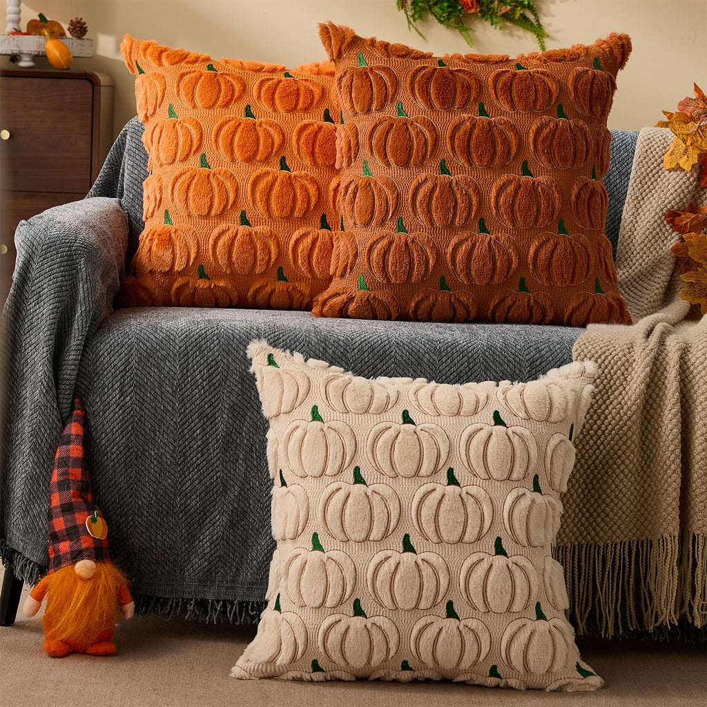 DFXSZ Fall Pillow Covers 18x18 2Pcs Beige Brown Pumpkin Fall Decorations