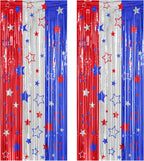 ZATAYE 2 Pack Red Silver Blue Foil Curtain Streamer Decorations
