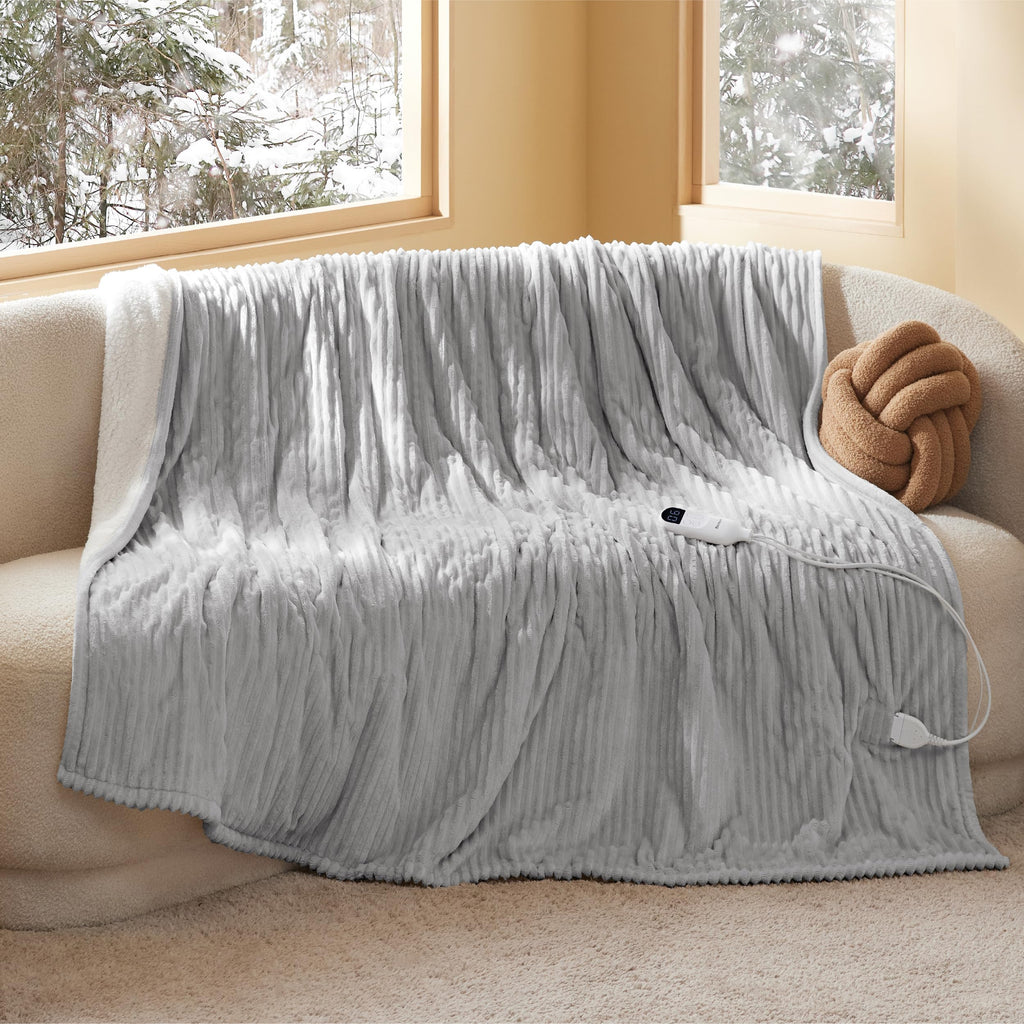 Bedsure Cloud Bubble Grey Heated Blanket Throw, Soft Cozy Electric Blanket