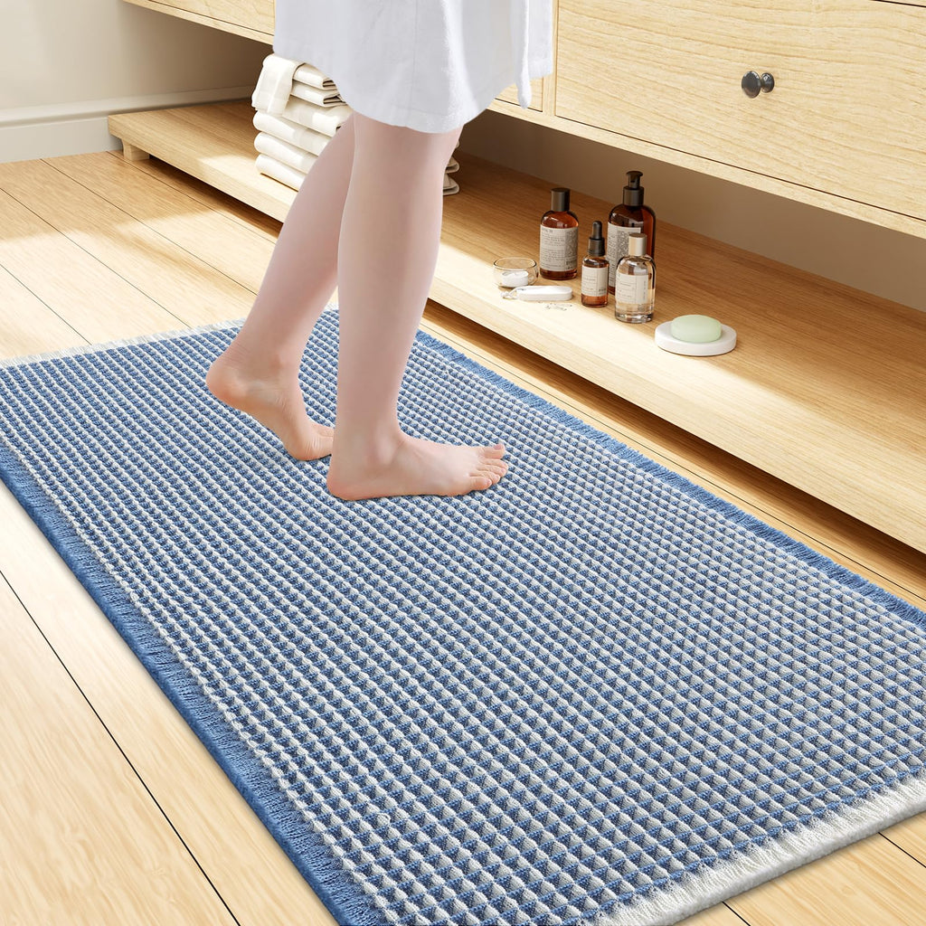 Smiry Waffle Bath Mat 24X16, Extra Soft Absorbent Bathroom Rugs, Black