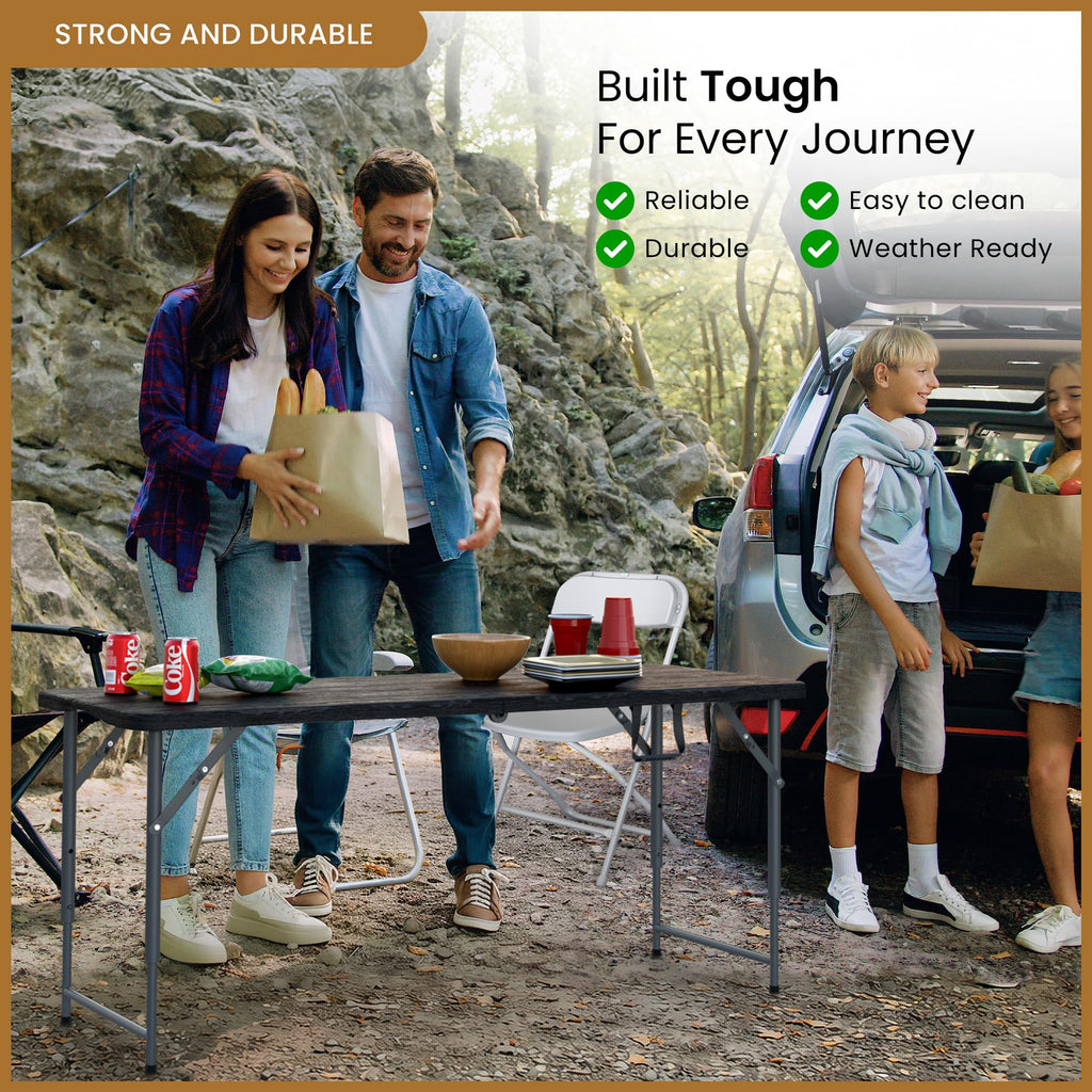 10 PACK of 8 Feet Foldable Table with Built in Handle & Steel Legs | 8 FT Heavy Duty Portable | Perfect for Party, Dining, Wedding, Events, Picnic Indoor, Outdoor, Camping, Temporary - 8 Foot