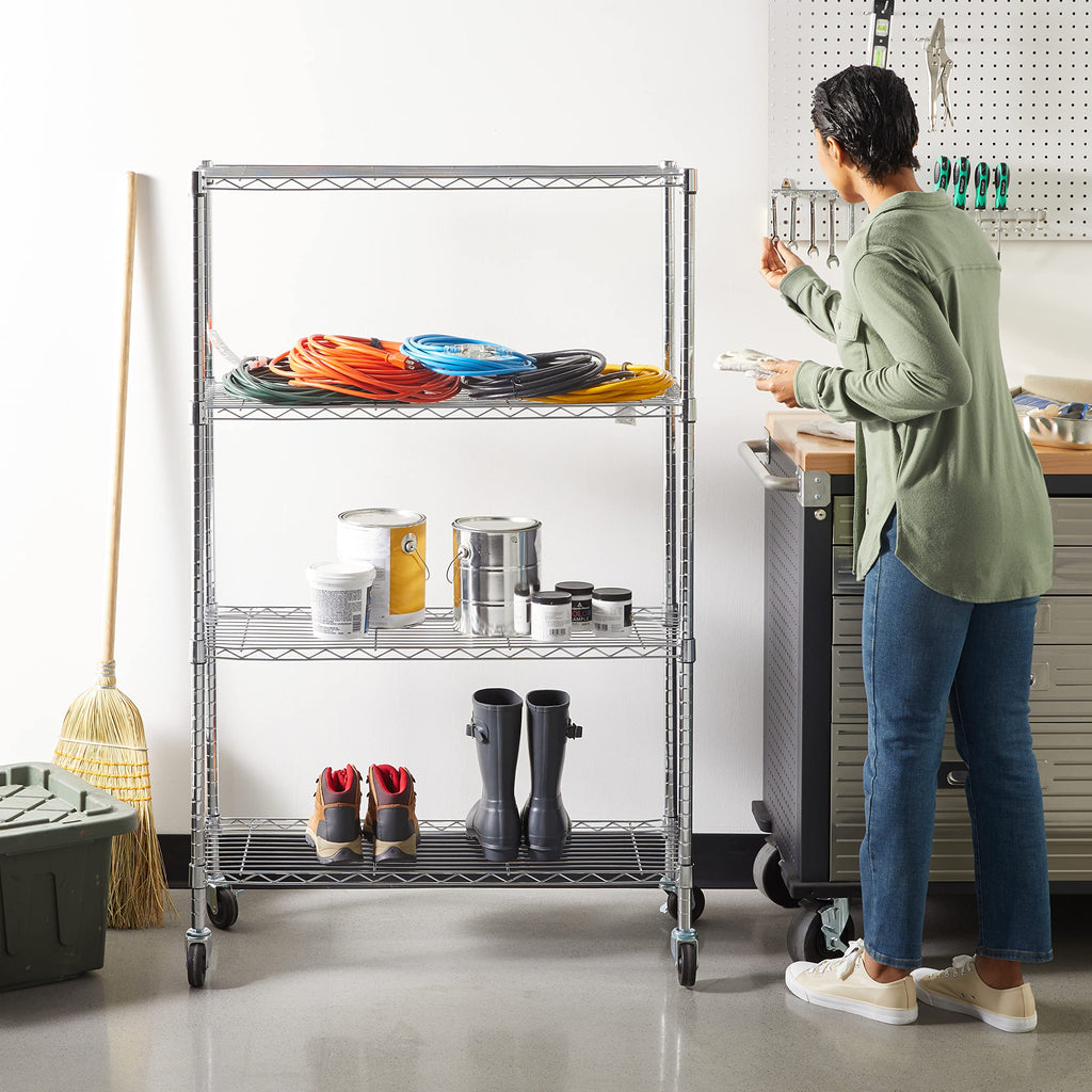 Amazon Basics 5-Shelf Tower Adjustable Storage Shelving Unit, Chrome, 16" x 16" x 54", 150 lbs Per Shelf